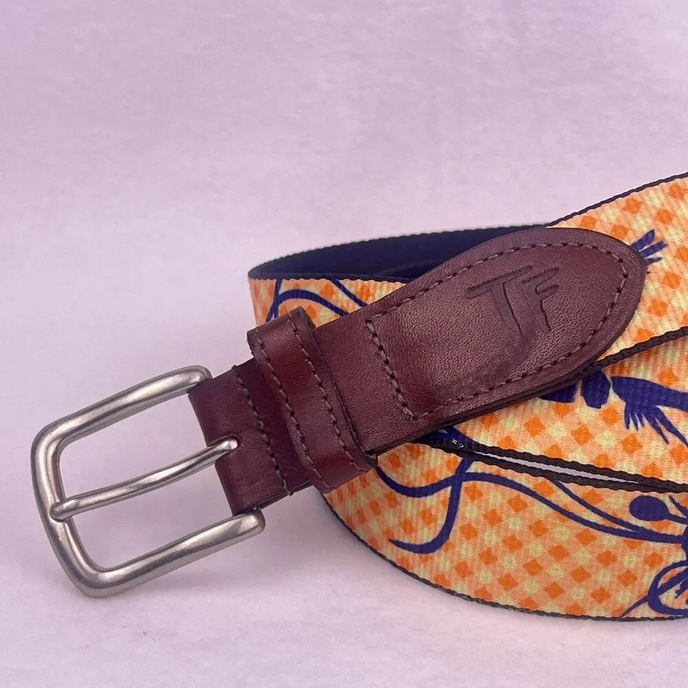 Thomas Bates True Flies Men's Belt 42” Fish Lure Orange Gingham